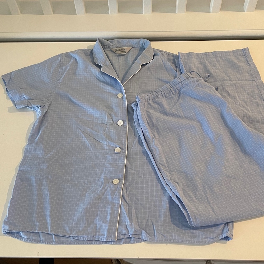Brooks Brothers Light Blue Windowpane Cotton Pajama Set Medium